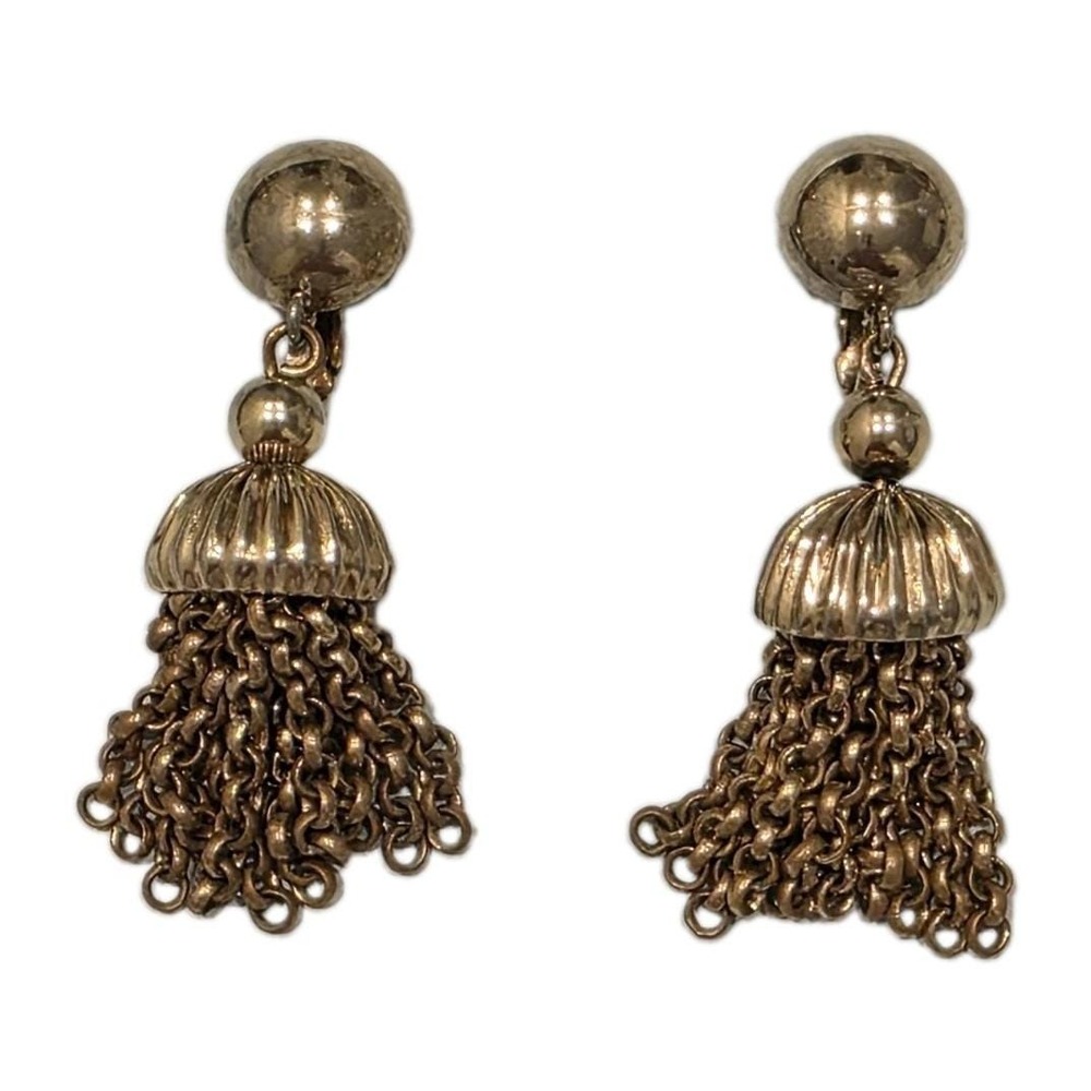 Vintage Crown Trifari Gold Tone Tassel Dangle Clip On Earrings 1950s Mid Century
